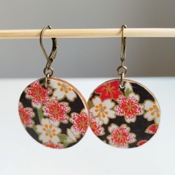 Paper earrings -cherry blossoms on black