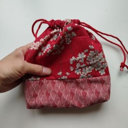 Kinchaku sack Cherryblossoms red