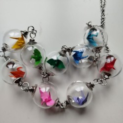 Necklace Crane in bubble -rainbow