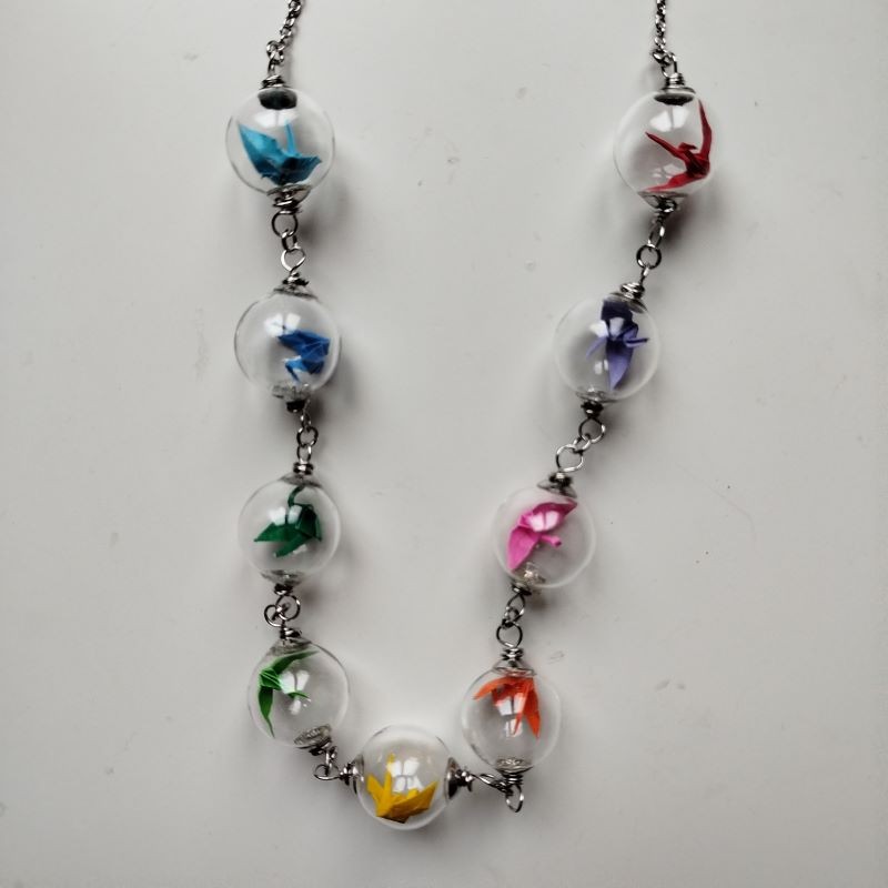 Necklace Crane in bubble -rainbow