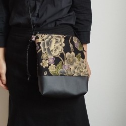 Mini shoulder bag -black peony