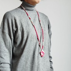 Chirimen cord necklace with flower