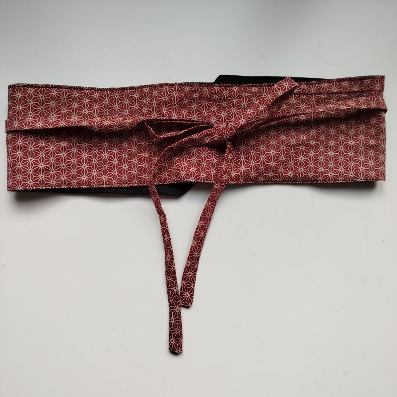 Obi belt in japanese cotton -Asanoha bordeaux