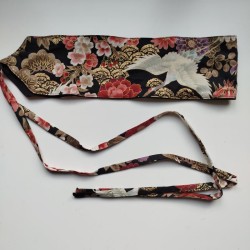 Obi belt in japanese cotton -Crane and peony