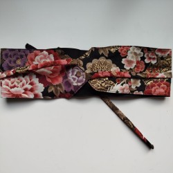 Obi belt in japanese cotton -Crane and peony