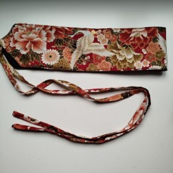 Obi belt in japanese cotton -crane bordeaux