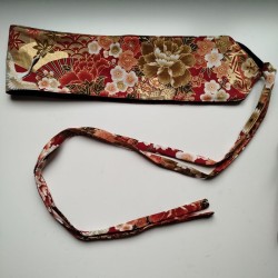 Obi belt in japanese cotton -crane bordeaux