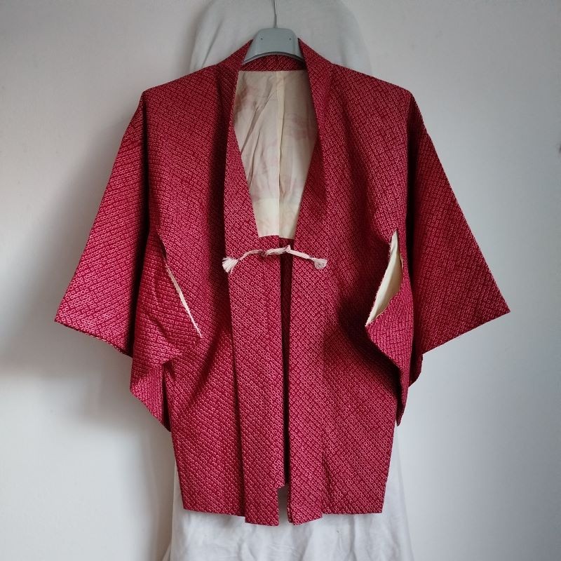 Haori -Giacca Kimono antico- Shibori Rosso