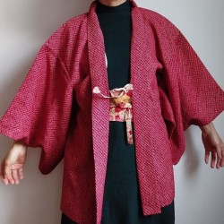 Antique Haori Kimono jacket -Shibori red