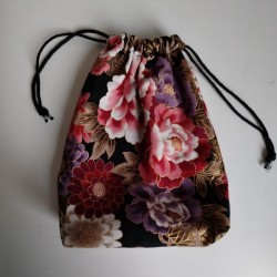 Kinchaku sack Peony and crane