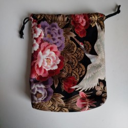 Kinchaku sack Peony and crane