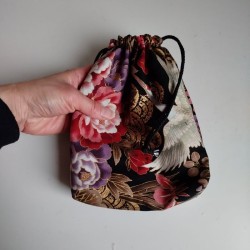 Kinchaku sack Peony and crane