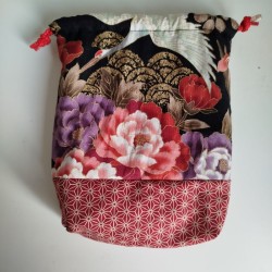 Kinchaku sack Peony and Asanoha