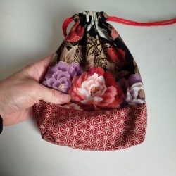 Kinchaku sack Peony and Asanoha