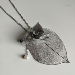 Origami Rose and leaf necklace