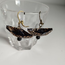 Earrings origami paper boat black