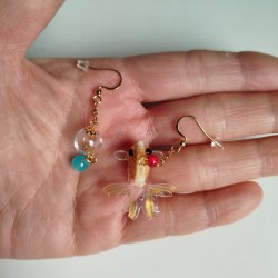 Earrings goldfish and bubble