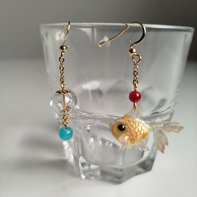 Earrings goldfish and bubble