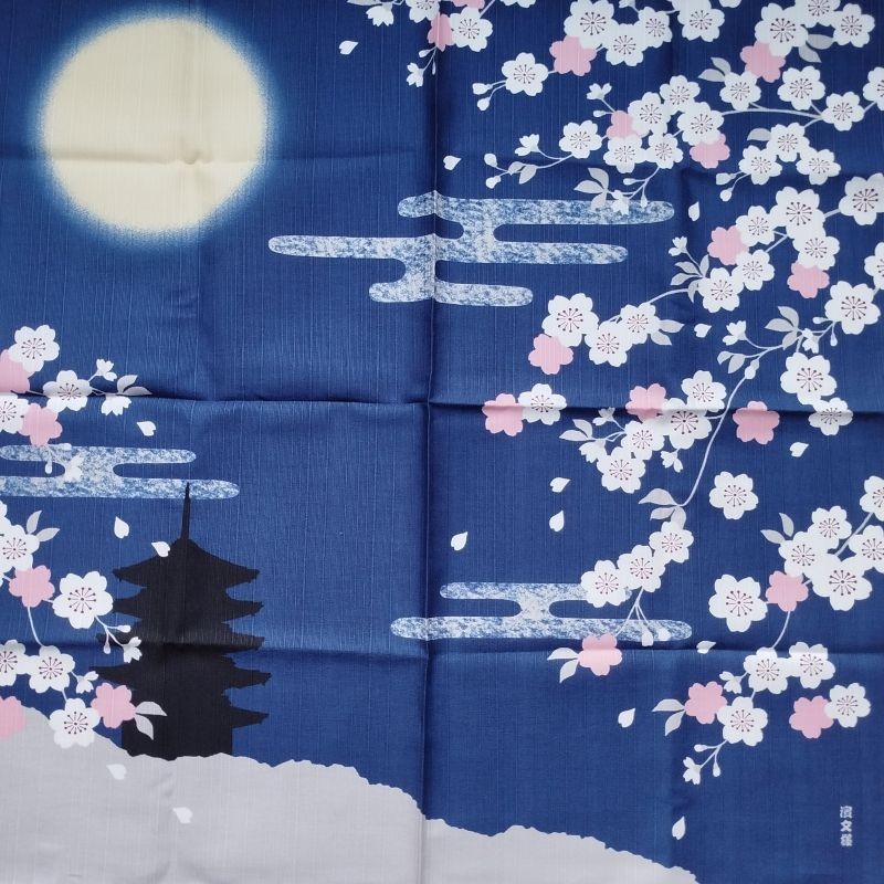 Furoshiki 50cm- Pagoda and cherry blossoms under the moon