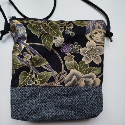 Mini shoulder bag -black yuzen and sayagata