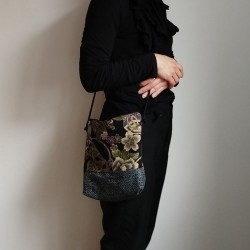 Mini shoulder bag -black yuzen and sayagata