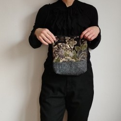 Mini shoulder bag -black yuzen and sayagata