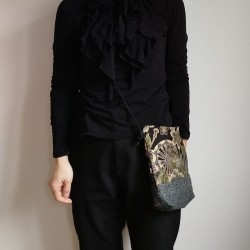 Mini shoulder bag -black yuzen and sayagata