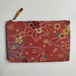 Chirimen pouch Salmon pink