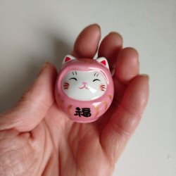 Neko-Daruma with OMIKUJI -Pink