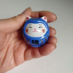 Gatto NekoDaruma con Omikuji -Azzurro