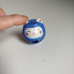 Gatto NekoDaruma con Omikuji -Azzurro