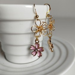 Cherry and metal flower earrings