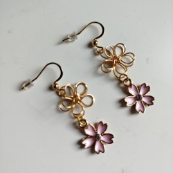 Cherry and metal flower earrings